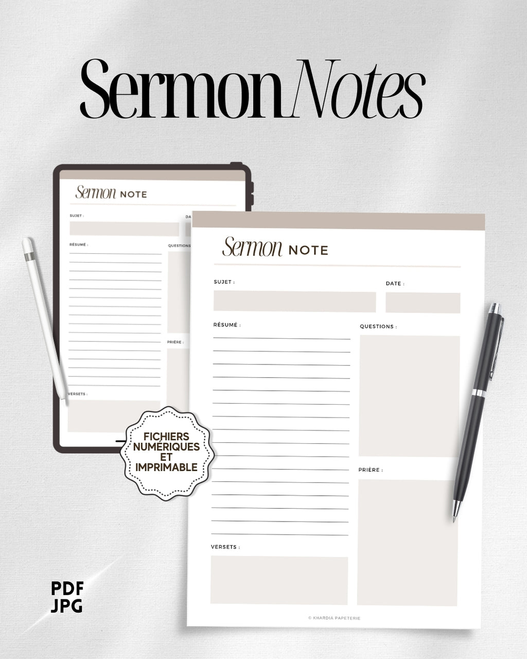 Fichier digital pour prise de notes pendant le culte