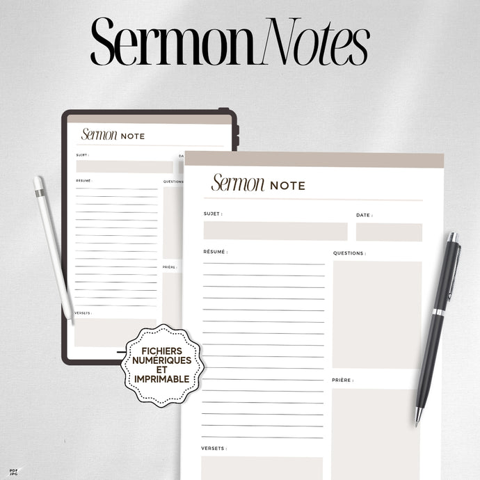 Fichier digital pour prise de notes pendant le culte